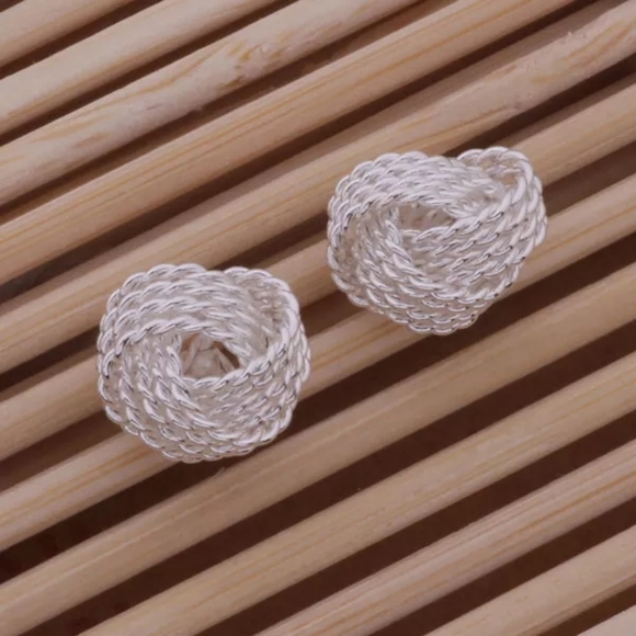 Silver Plated Sepherical Knotted Necklace and Earring Set - Picture 2 of 6